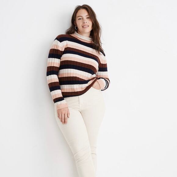 Madewell Striped Evercrest Turtleneck Sweater in Coziest Yarn Wool Alpaca Size M - Picture 1 of 5